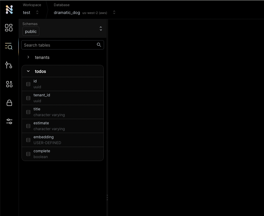 Creating a table in Nile's admin dashboard